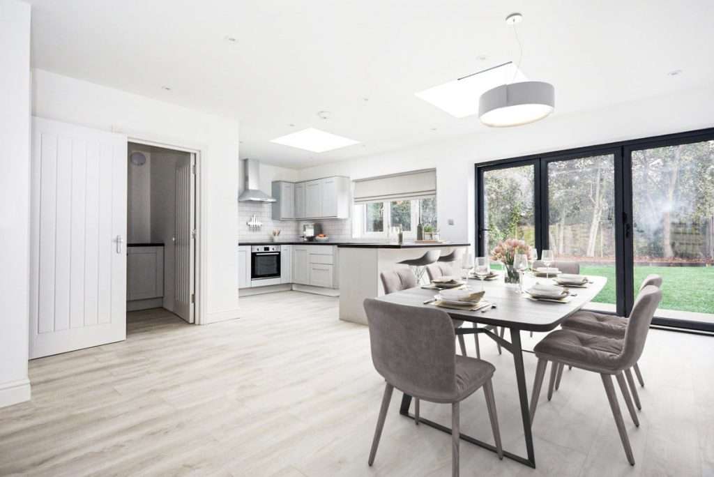 new build kitchen dining area with bi folding doors